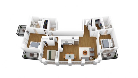 a 3d drawing of a floor plan of a house